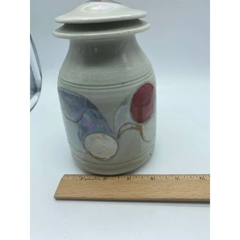 Blue, silver‎  & Red Ceramic Lidded Jar pottery, Modern Abstract design function